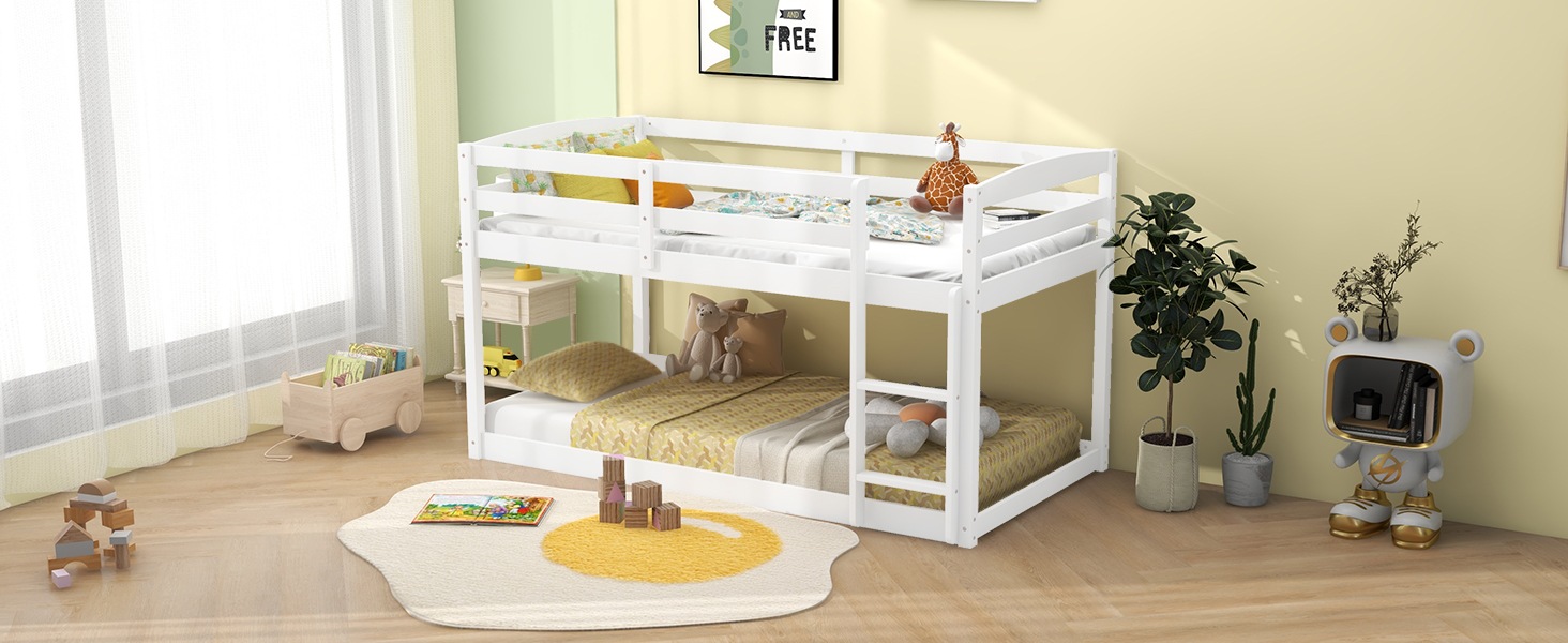 Twin Size Bunk Bed with High Guardrails and Integrated Ladder